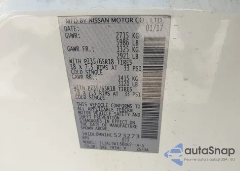 2017 Infiniti Qx60 from USA, damaged, VIN 5N1DL0MN1HC523273